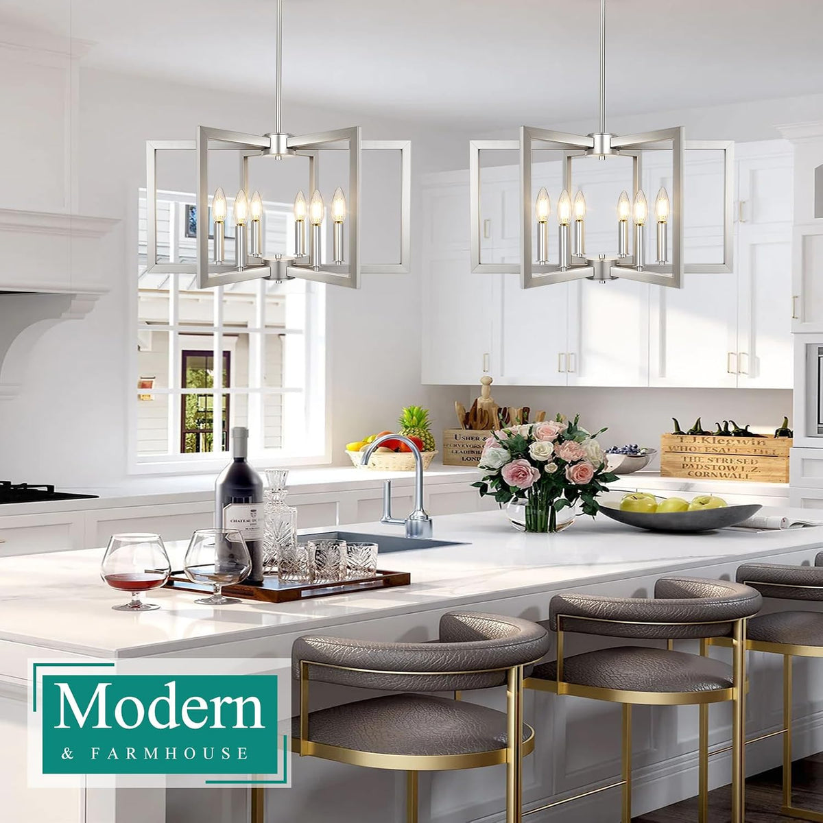 20"-62" Height Adjustable Brushed Nickel Kitchen Chandelier for Din...