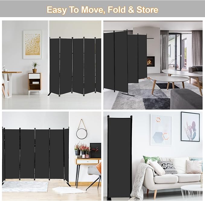 MAYOLIAH 6 Panel Folding Privacy Screen 9ft Wide, 6ft Tall Partition Room