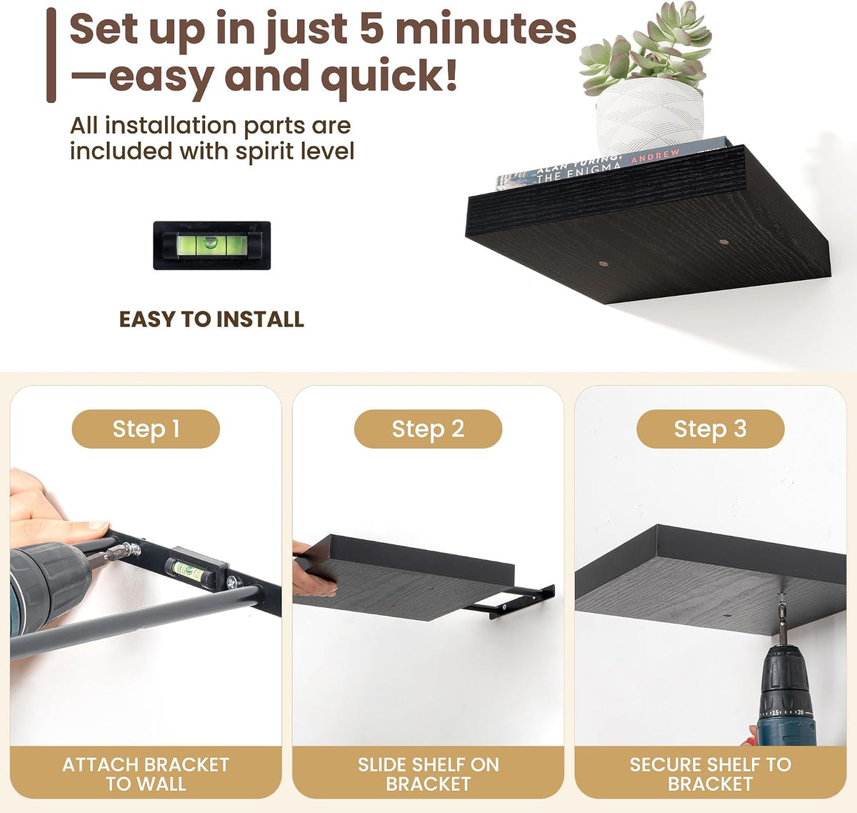 Fun Memories Floating Shelves for Wall - 7.5 Inch Square Shelves with Invisib...