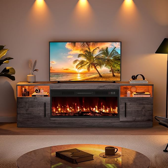 VITESSE TV Stand with 36" inch Electric Fireplace Up to 80" TVs, LE...