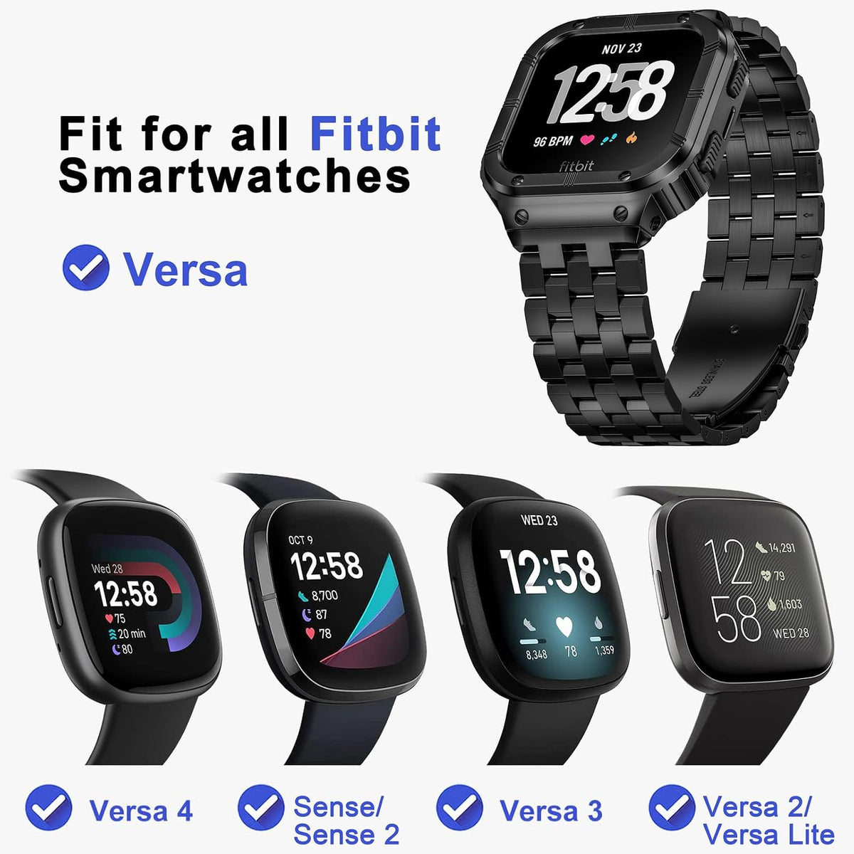 SUPLINK Compatible with Fitbit Versa 4 Band/3/2/Versa Watch Bands Men