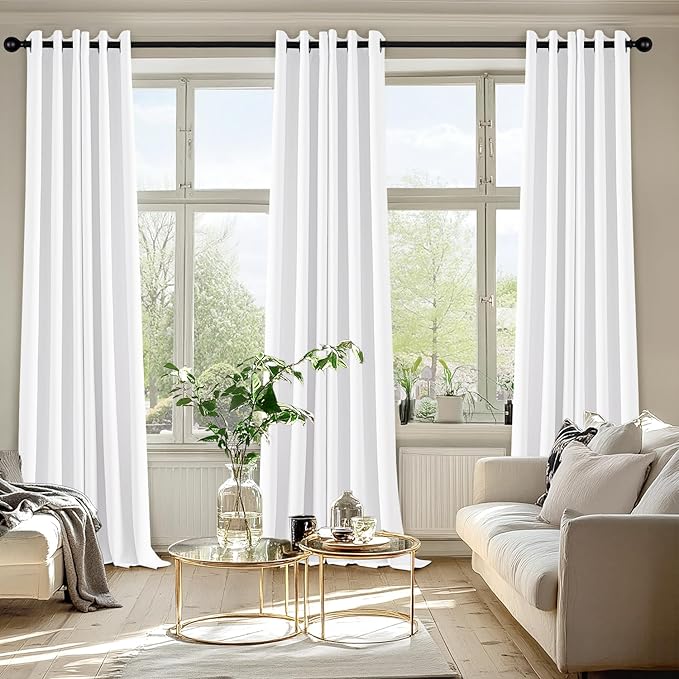 MIULEE Pure White Curtains for Bedroom Living Room 96 Inches Long 2 Panels