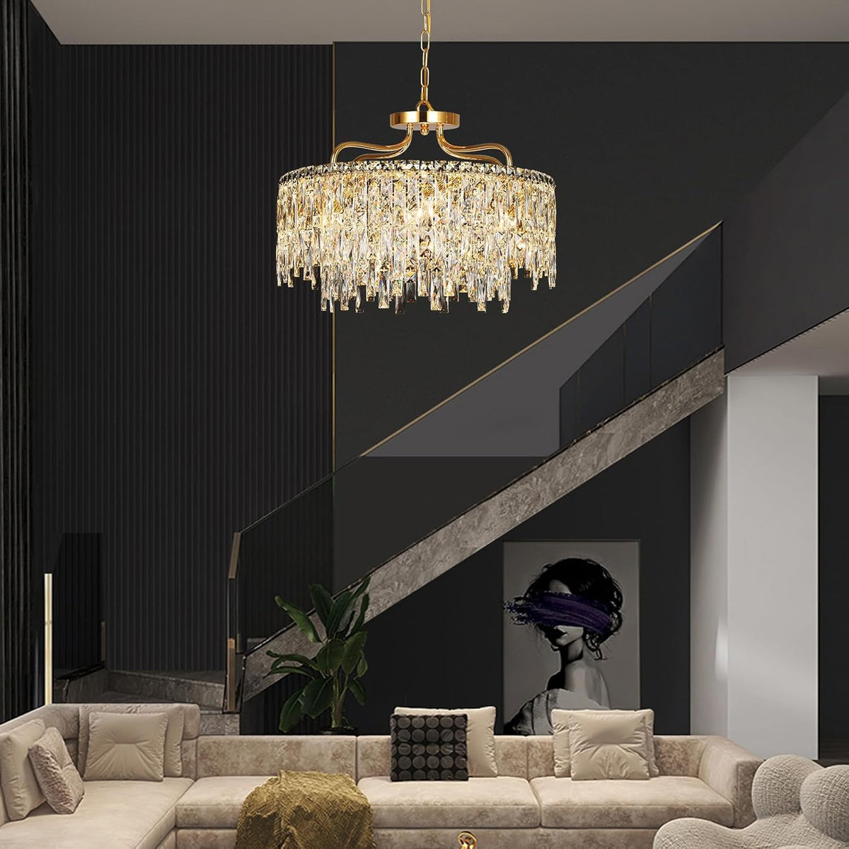 24" 8 Lights Gold Crystal Chandeliers for Dining Room Light Fixture