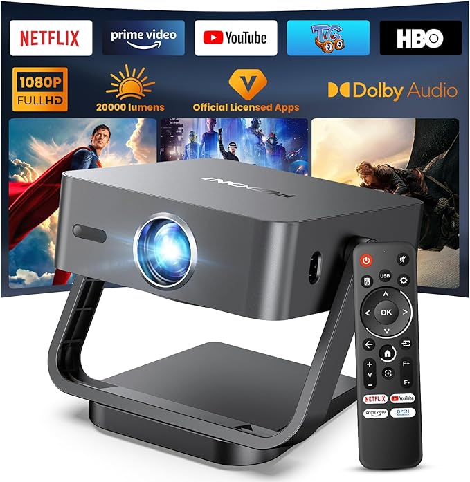FUDONI Smart Projector with WiFi 6 and Bluetooth, 1080P Full HD Projector