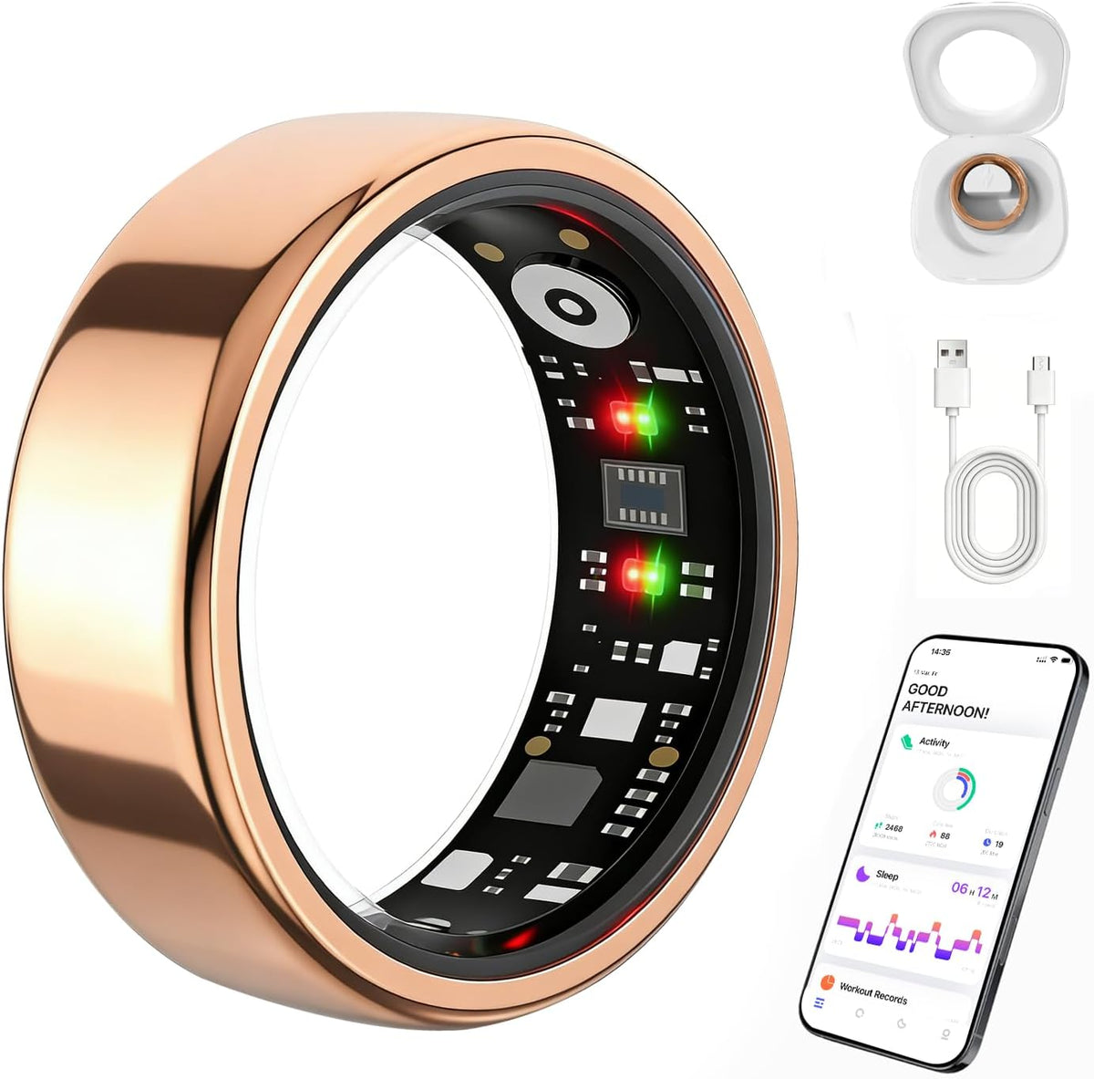 Smart Ring Health Tracker for Women Men, Fitness Ring Gen3 Rosegold,10