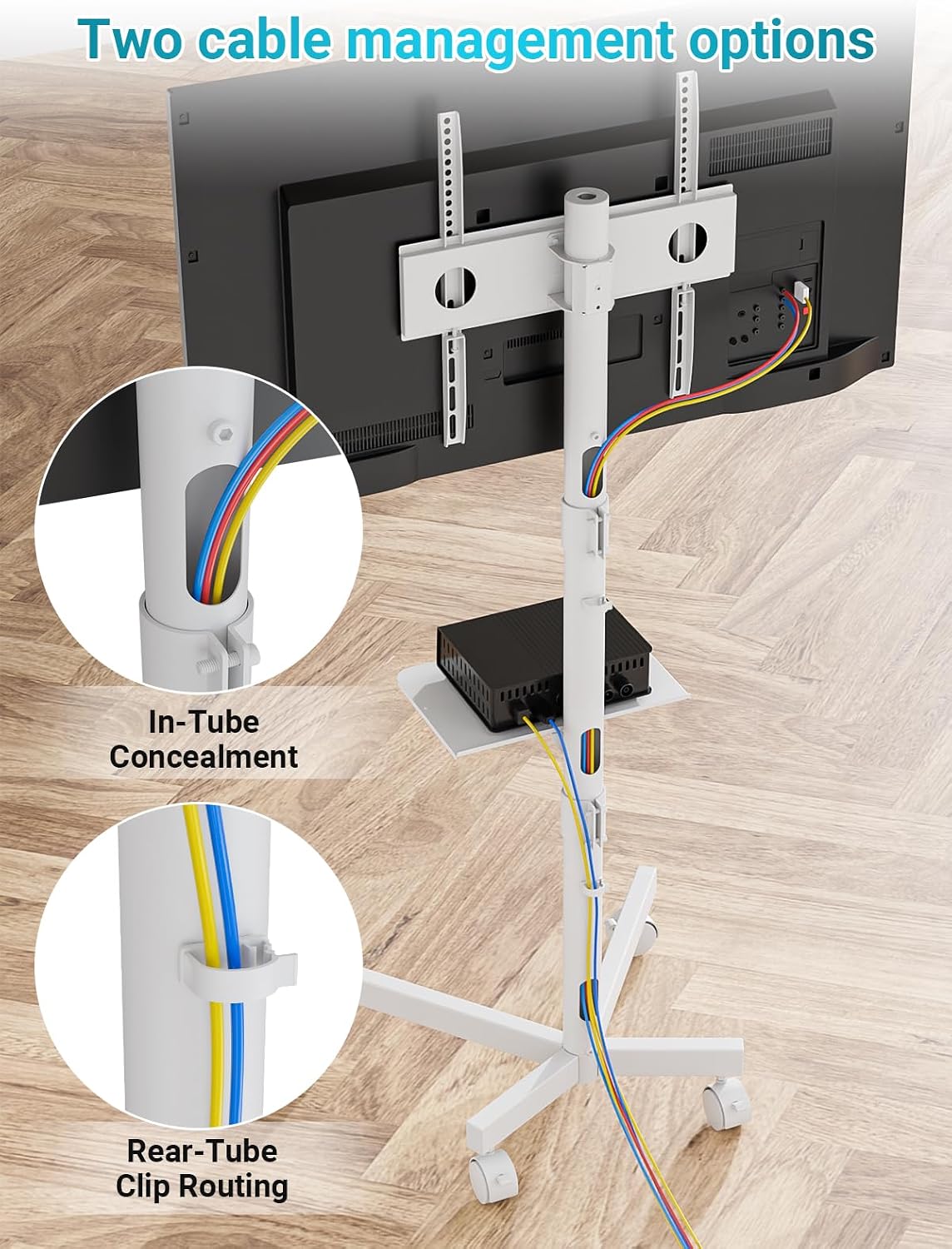 BONTEC Mobile TV Stand for 23-65 Inch TVs, Rolling TV Stand, White
