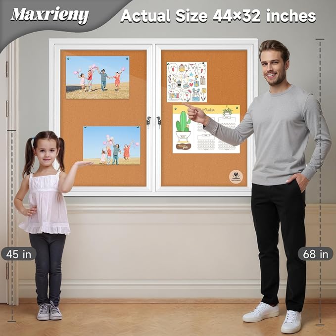 Lockable Outdoor Enclosed Bulletin Board, Weatherproof Cork Noticeboard