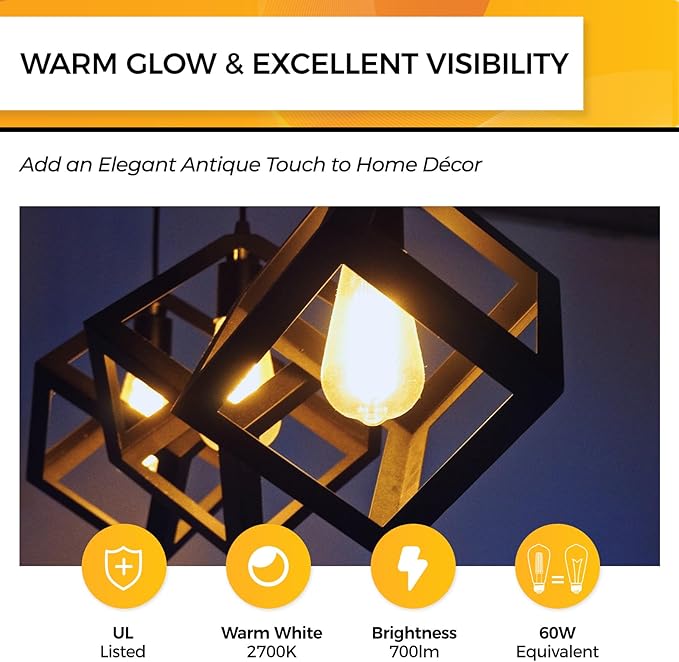 Hizashi Vintage LED Edison Bulb Dimmable, 6W Equivalent 60W, 2700k Warm White...