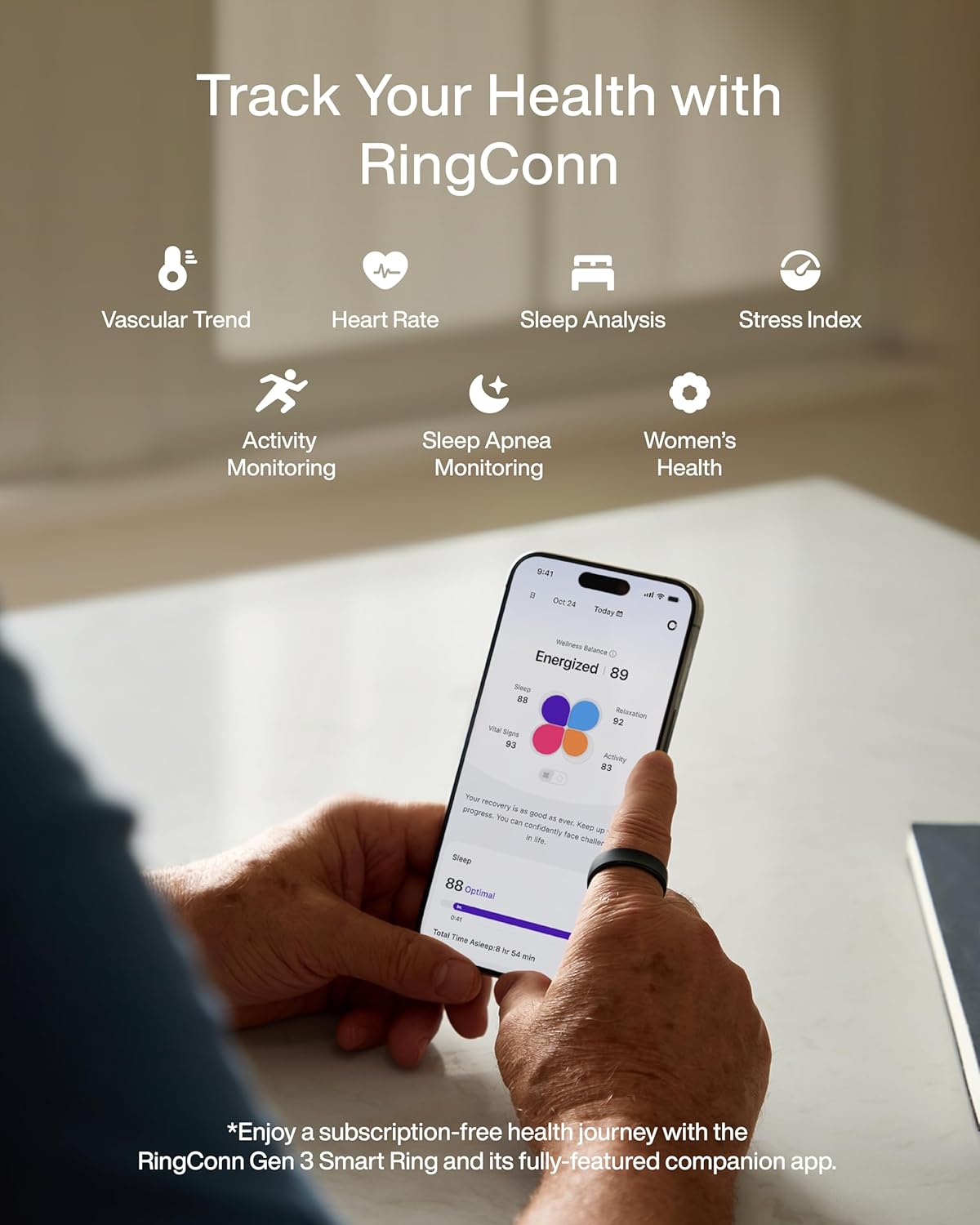RingConn Gen 3 Smart Ring - Vascular Trends(Size 10, Future Silver)