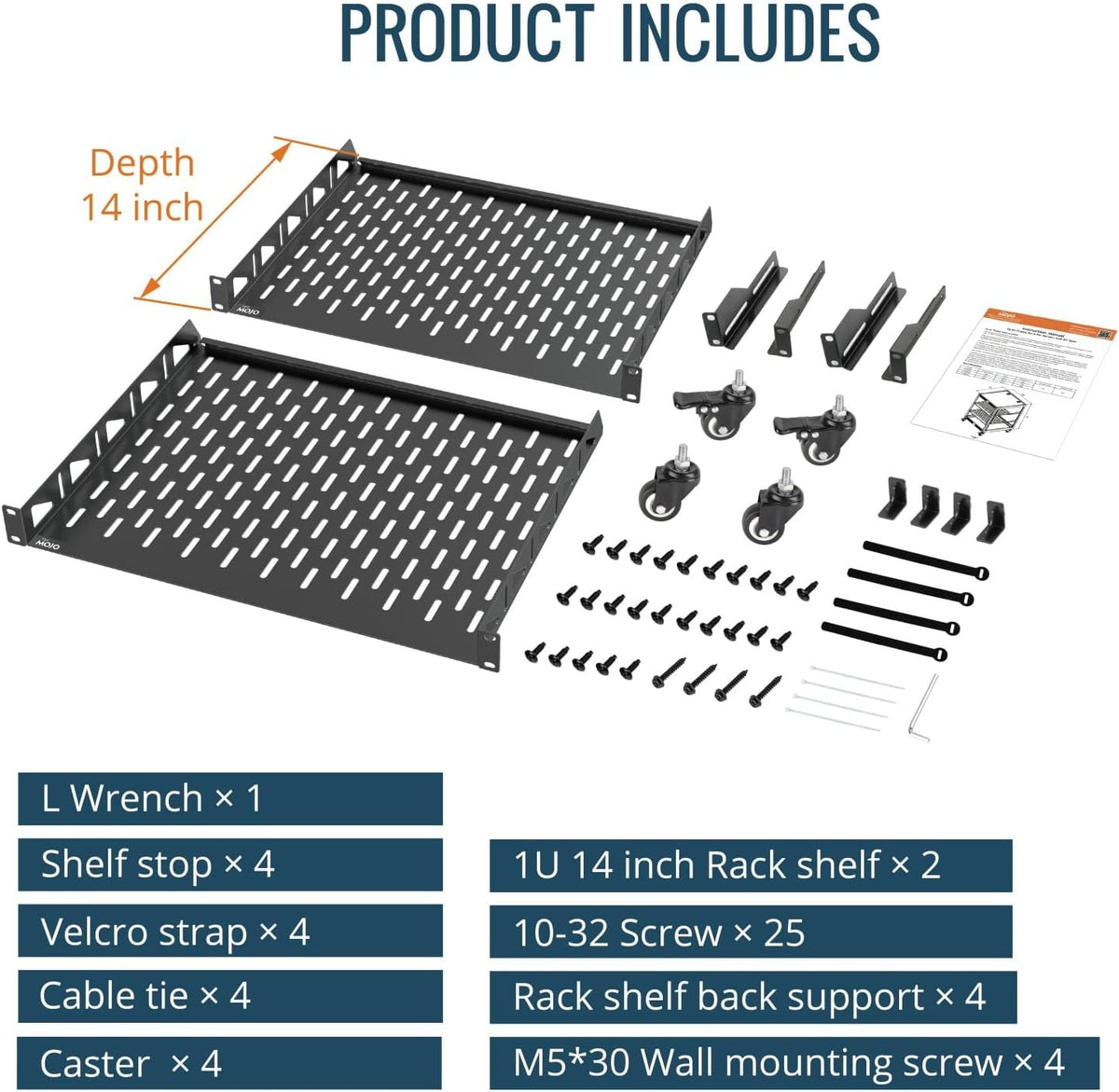 TECMOJO 12U Open Frame Network Rack for IT & AV Gear, 4-Post With Casters...