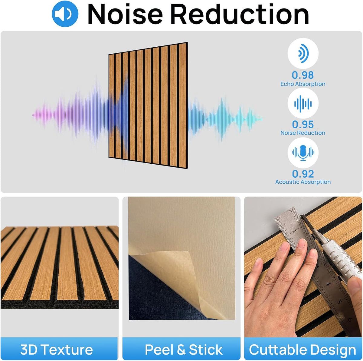 Self-Adhesive Acoustic Wall Panels, Wood Grain Sound Absorbing Panels, Teak