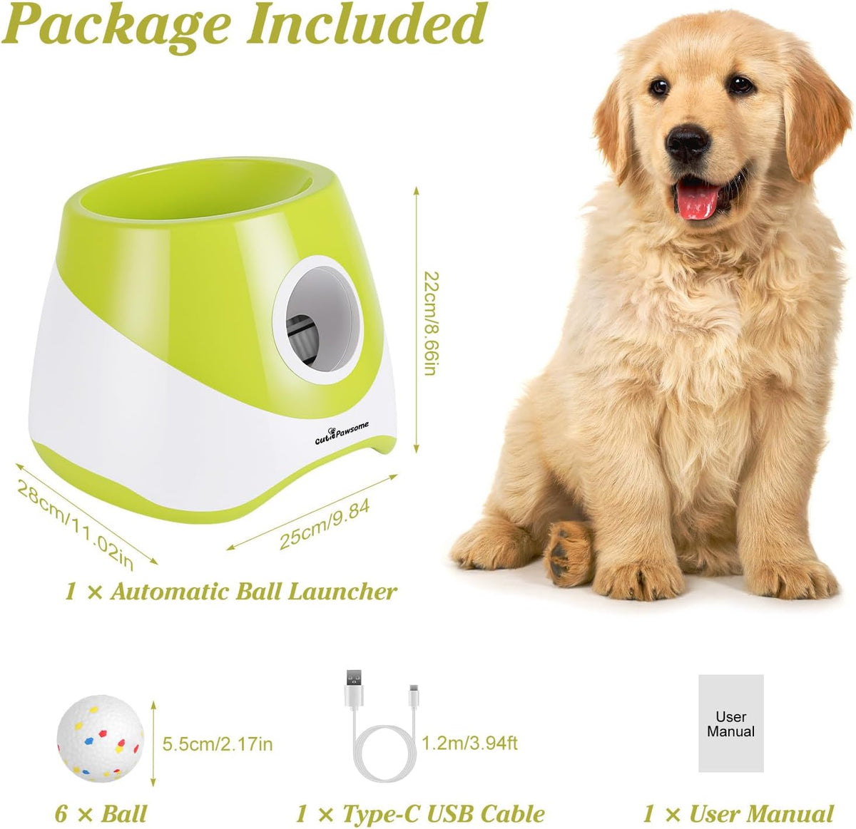 Automatic Dog Ball Launcher, Dog Ball Thrower with 3 Launching Distance