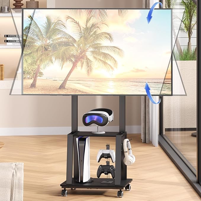 Rolling TV Stand on Wheels for 23-60Inch Flat/Curved Screen TVs, Tilt Mobile TV