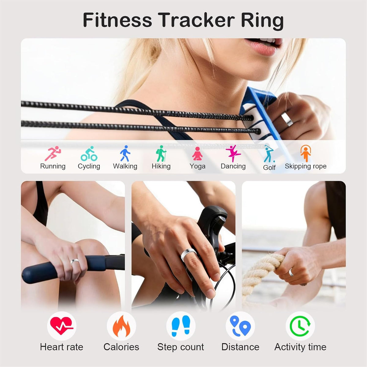 Smart Ring for Women Men, Sleep Activity Health Tracking Ring, Silver 8