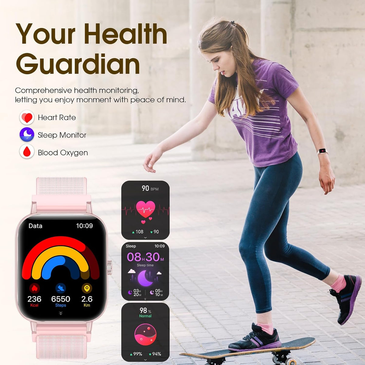 Smart Watch for Women 3 Bands 1.83" HD Fitness Tracker Sleep Monitor Pink