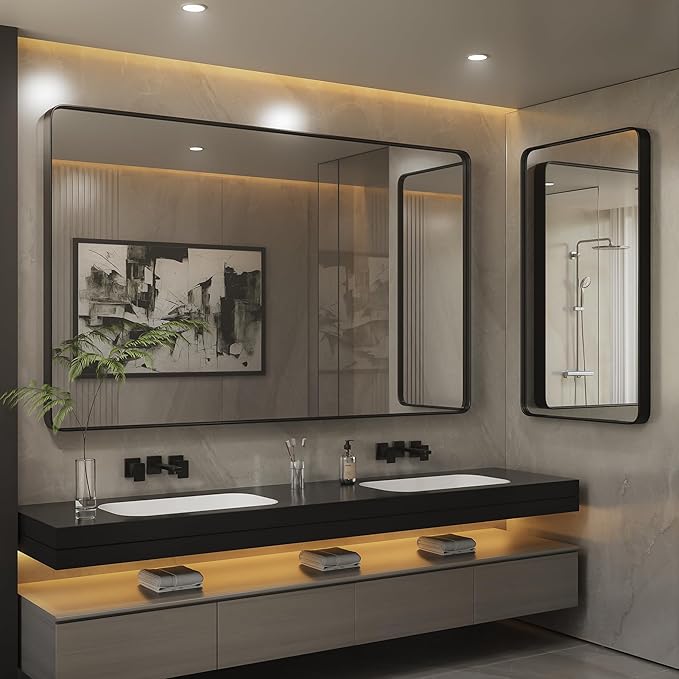 ISKM Black Metal Framed Bathroom Mirror