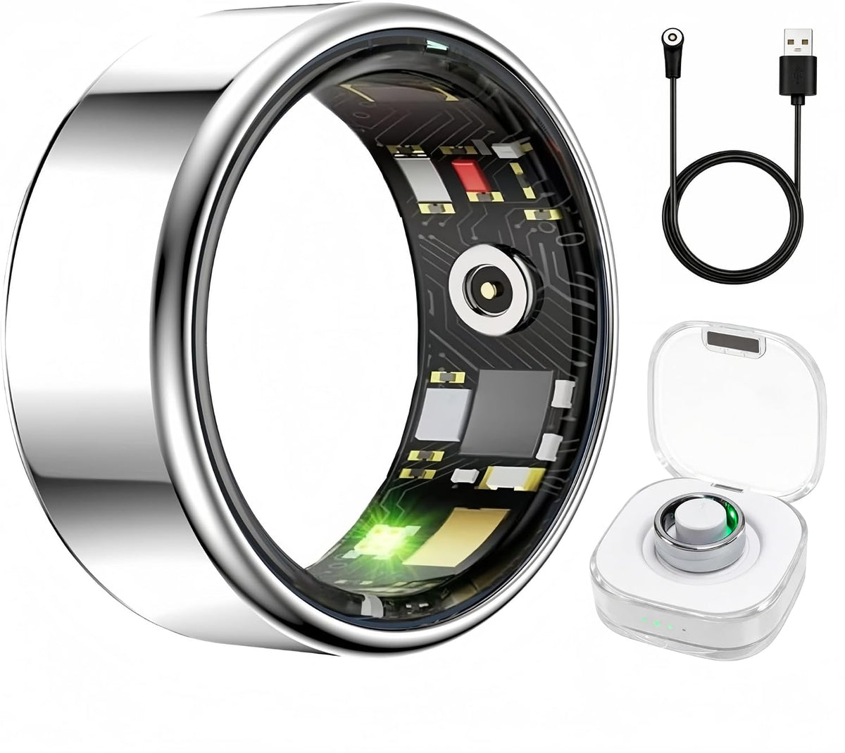 Smart Ring Health & Fitness Tracker for Men & Women (Silver, 10)