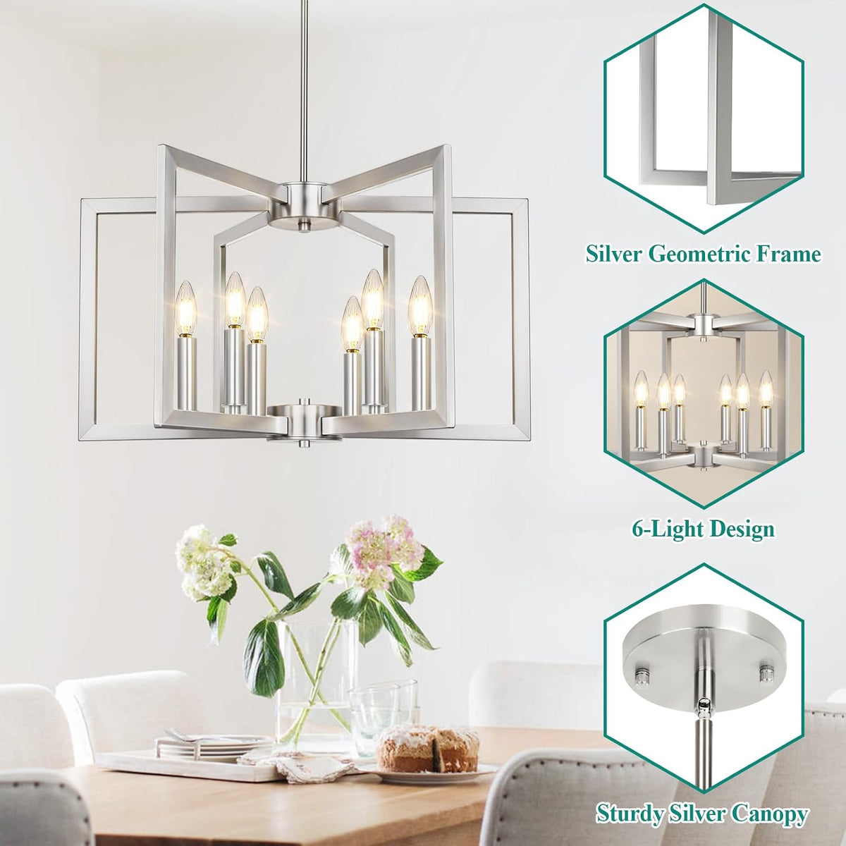 20"-62" Height Adjustable Brushed Nickel Kitchen Chandelier for Din...