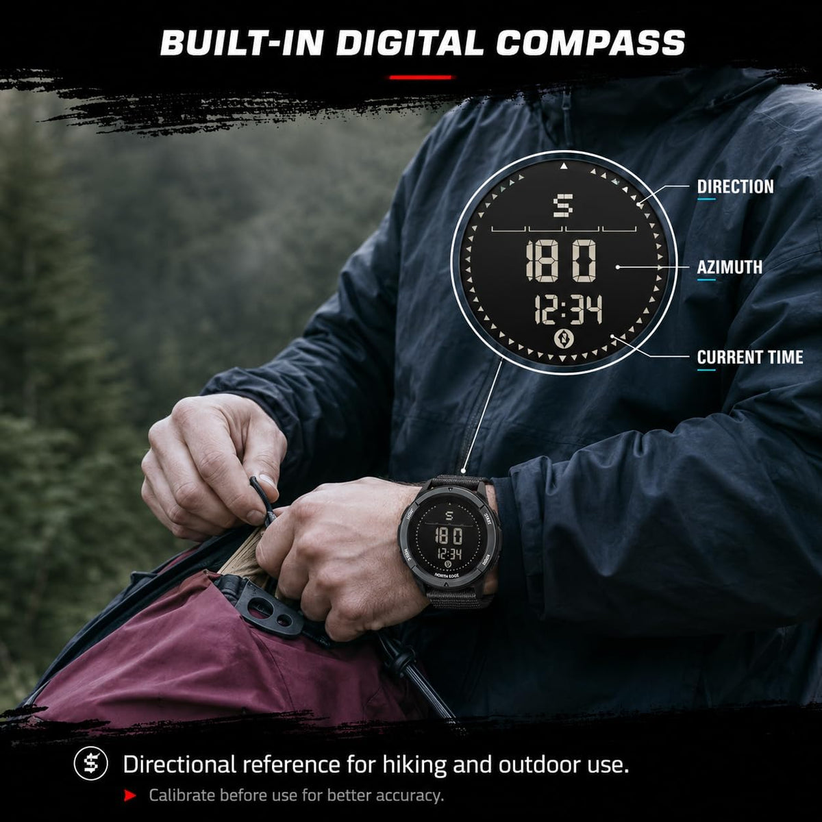 NORTH EDGE ALPS Outdoor Digital Compass Watch for Men