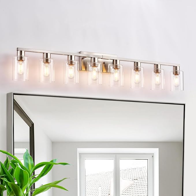 8 Light Bathroom Vanity Light, Large Brushed Nickel Vanity Lights Fixtures
