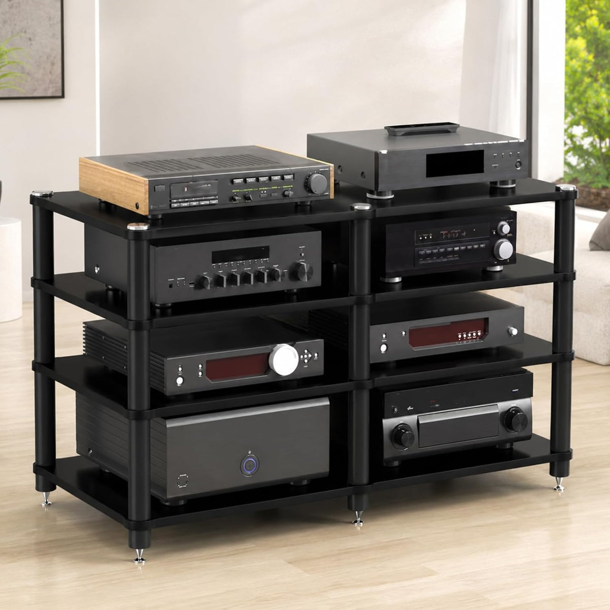 4 Tier Heavy Duty AV Media Stand, Stereo Stands and Racks, Black