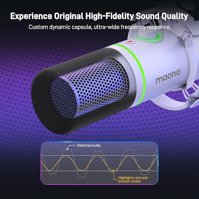 MAONO XLR/USB Dynamic Microphone Kit, RGB Podcast Mic