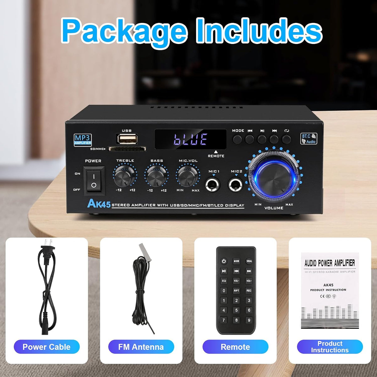 AK45 400W Bluetooth 5.0 Stereo Amplifier Receiver