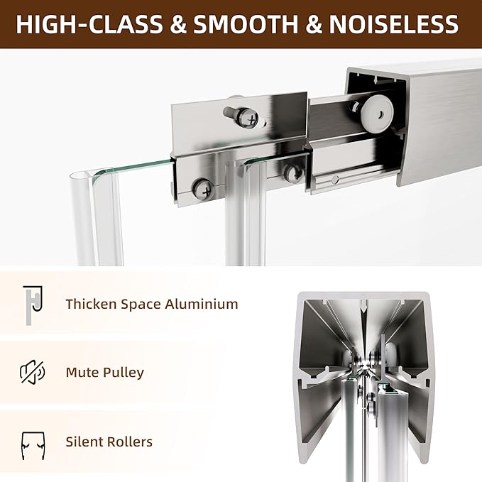 Shower Door, 56-60" W x 70" H Semi-Frameless Double Sliding Glass S...