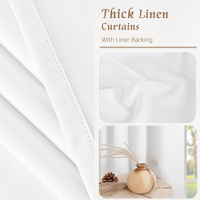 LAMIT Natural 100% Blackout Linen Curtains, 54 Inches Linen Textured Thermal