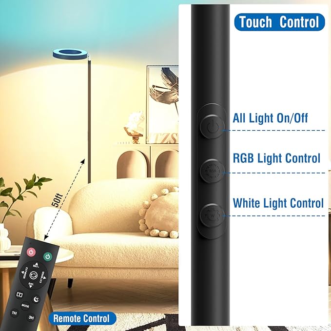 42W Dual-Sided Floor Lamp, RGB Color Changing LED Standing Lamp