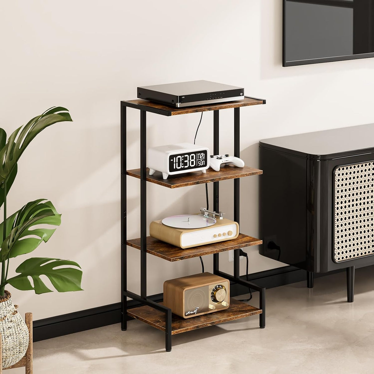 Arbuxzuy 4-Tier AV Media Stand with Power Outlet & LED Lights