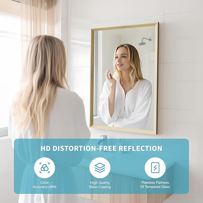 Oak Wood Effect Framed Wall Mirror, 20x30 Rectangle Mirror, Anti-desilvering