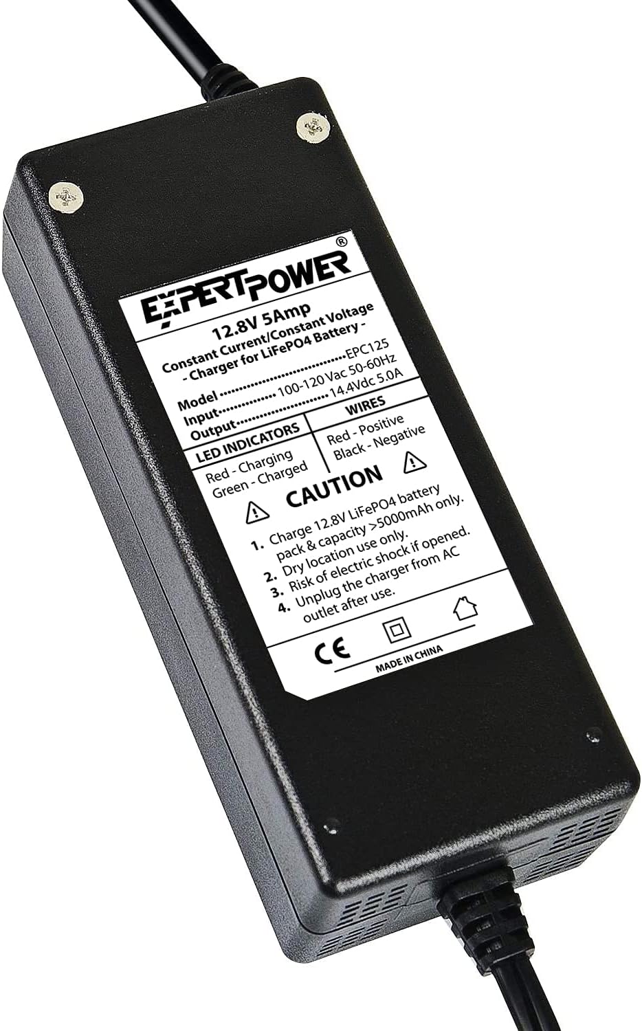 ExpertPower 12.8V 5A Smart Charger for Lithium LiFePO4 Deep Cycle Rechargeabl...