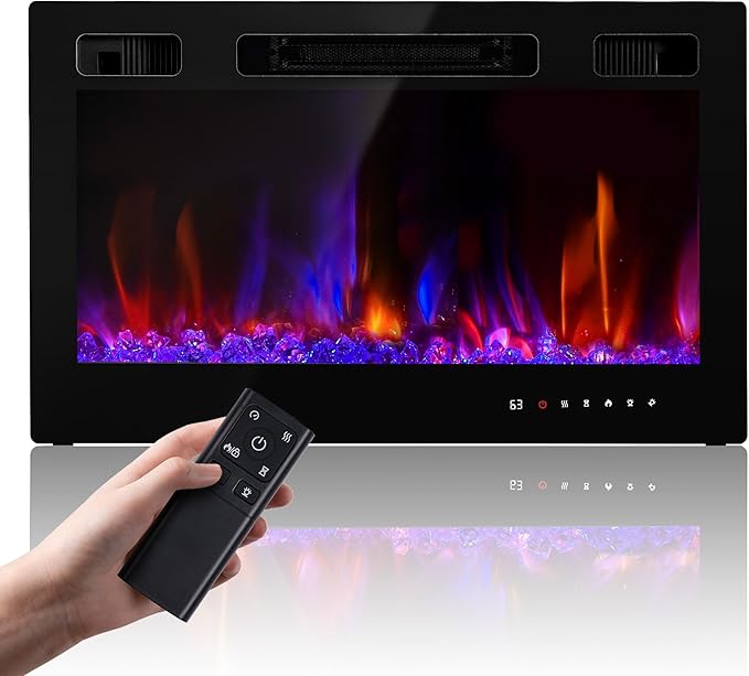 Electric Fireplace Insert 36" Realsmart 1500W Wall Mounted Fireplaces Recessed