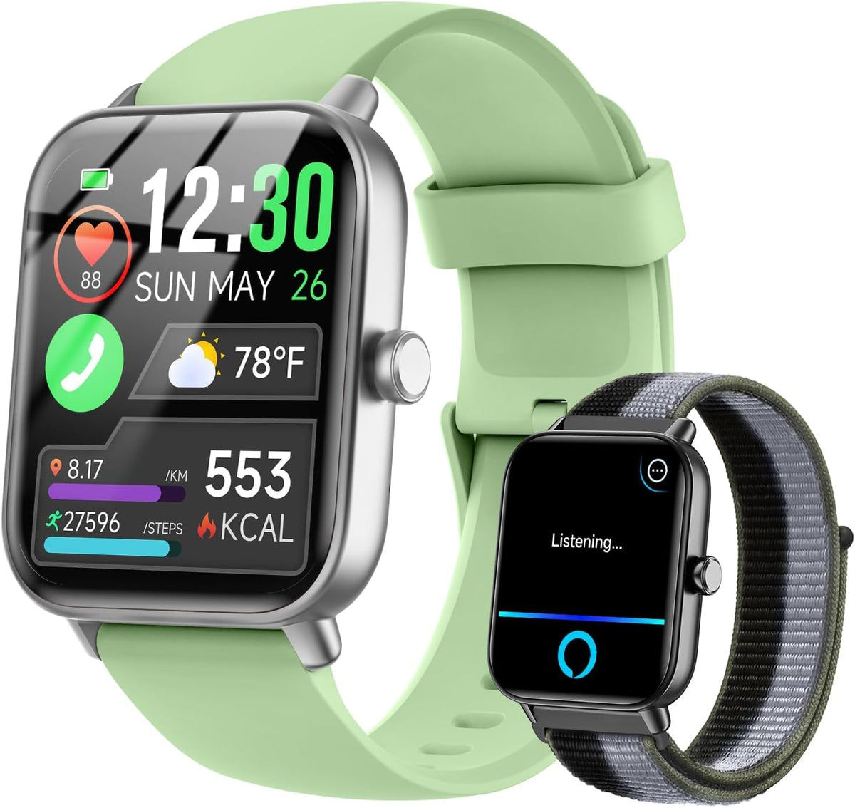 Quican Smart Watch for Women Men, Fitness Tracker iOS Android, Light Green