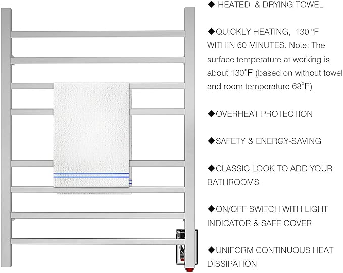 HEATGENE Towel Warmer, Heated Towel Warmer Rack, Wall-Mounted Hardwired/Plug-in