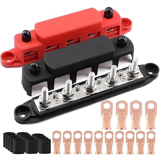 Tuijodaix 300A Bus Bar 5 Post 12V-48V DC Power Distribution Block, 5 * 5/16&q...