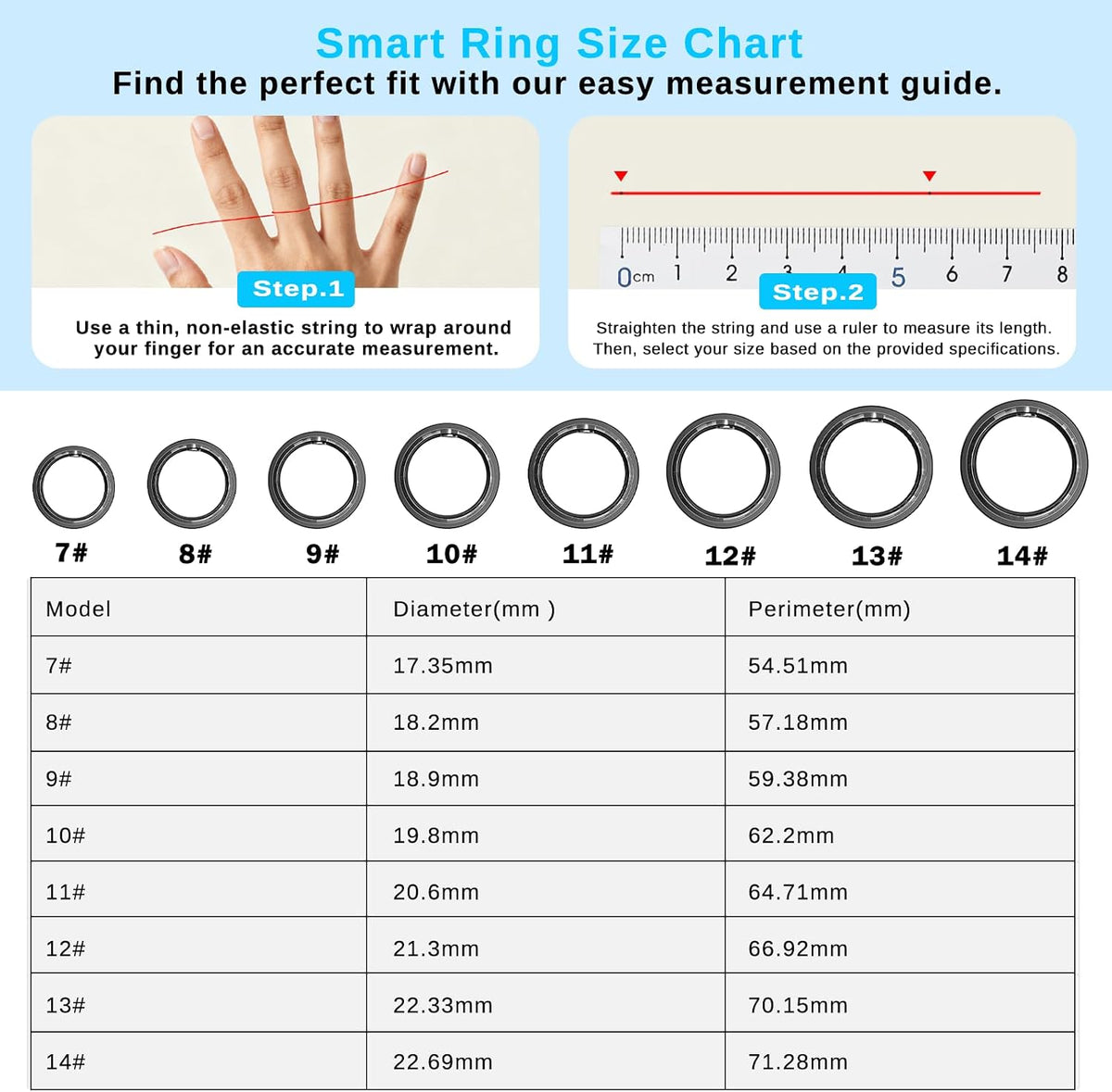 Smart Ring for Men & Women, Fitness and Health Tracker Ring(Black Size 7)