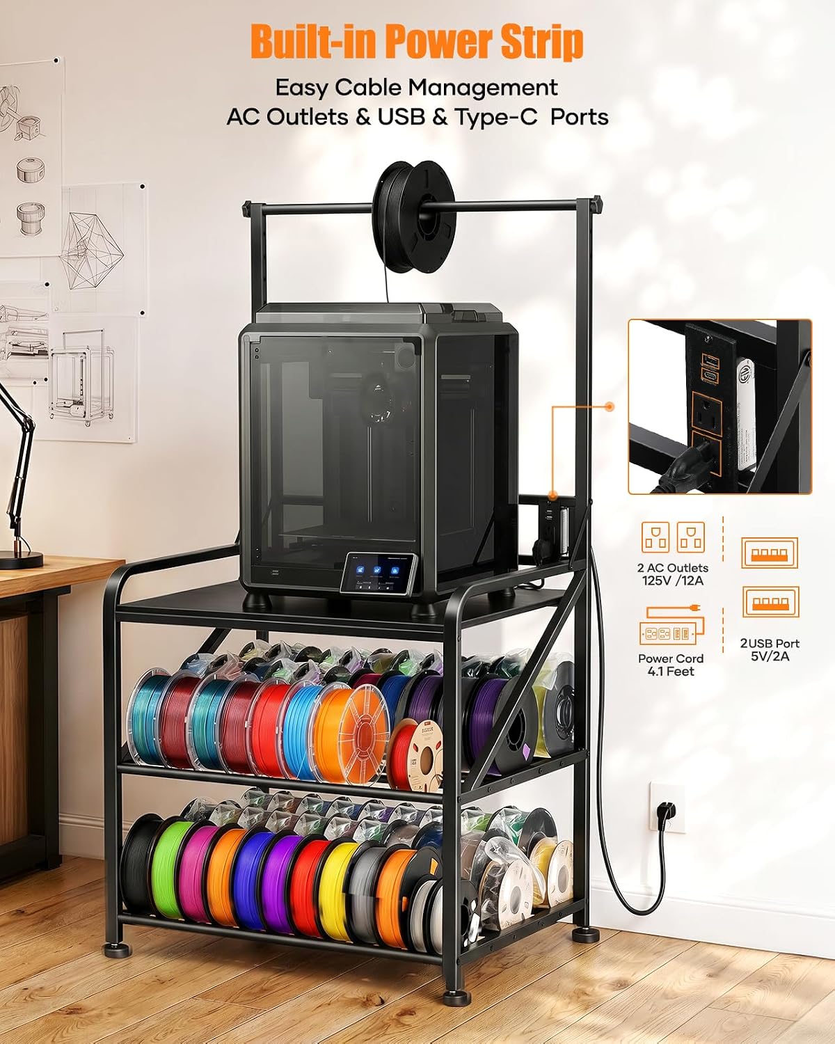 AHOWPD 3D Printer Stand with Filament Storage, Sturdy Heavy Duty Workbench