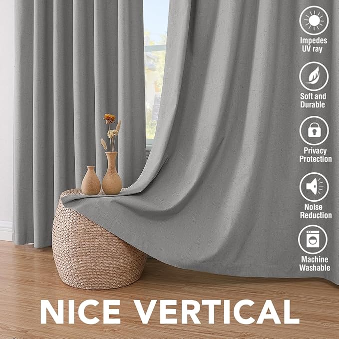H.VERSAILTEX Primitive Linen Curtains 100% Blackout Curtain Drapes Burlap