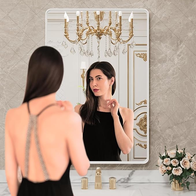 LOAAO 24x36 Inch White Metal Framed Bathroom Mirror
