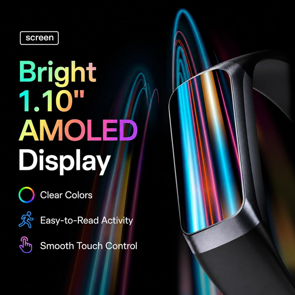 Fitness Tracker with Step Counter/Calories/Stopwatch 1.10" AMOLED Display