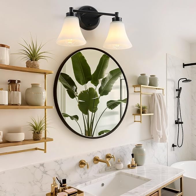 LOUSACE 2 Light Bathroom Vanity Light Matte Black Bathroom Lighting Fixtures