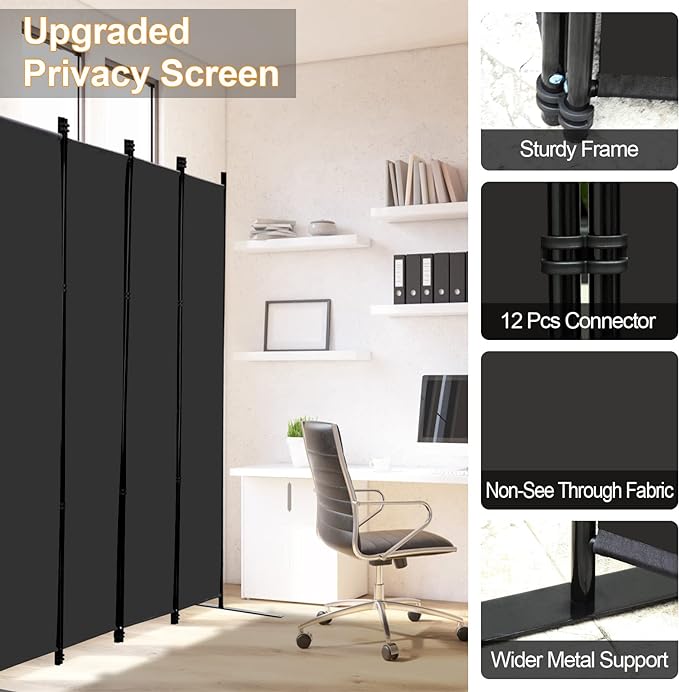 MAYOLIAH 6 Panel Folding Privacy Screen 9ft Wide, 6ft Tall Partition Room