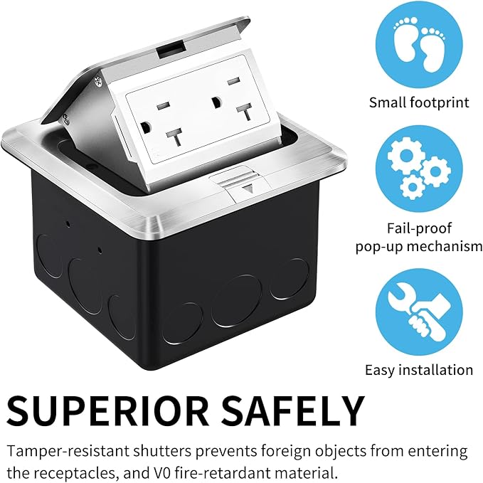 Vagueior Recessed Floor Electrical Outlet Kit, Waterproof Electrical Outlet (...