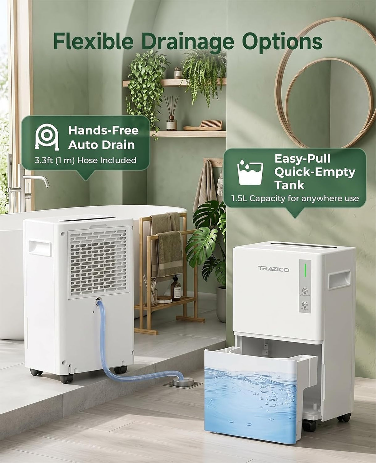 1600 sq ft 21 Pint Dehumidifier for Basement with Drain Hose