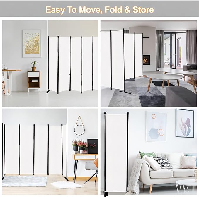 MAYOLIAH 6 Panel Folding Privacy Screen 9ft Wide, 6ft Tall Partition Room