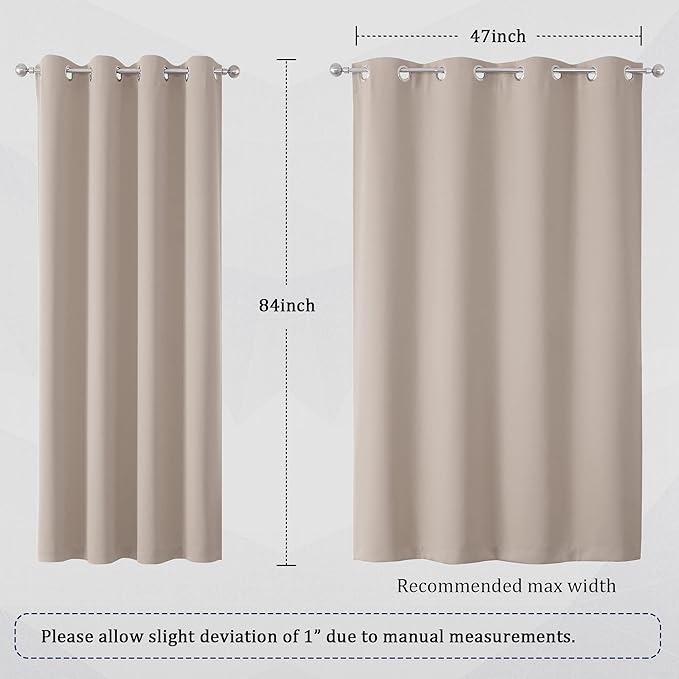 DUALIFE Light Brown Curtains for Bedroom-Blackout Curtain Panels 84 Inches Long