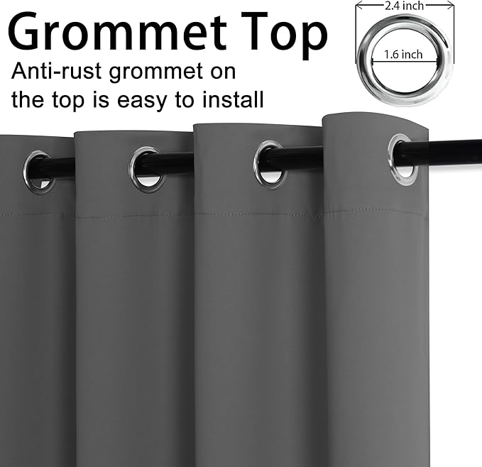 JIUZHEN Dark Grey Blackout Curtains