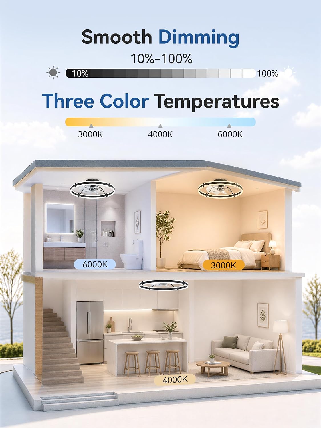 Fanbulous 24" Modern Low Profile Ceiling Fans with Lights and Remote, Black